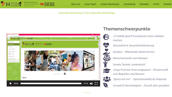 Screenshot der Website mit Themenschwerpunkten