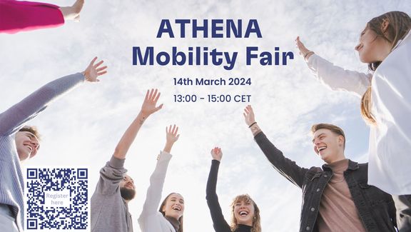 Students raising hands to the sky, ATHENA Mobility Fair, 14th March 2024